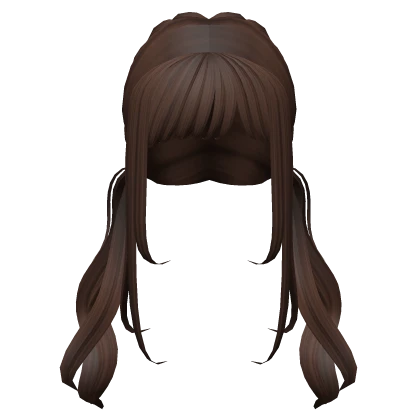 Brown Braided Wavy Low Pigtails w/ Bangs