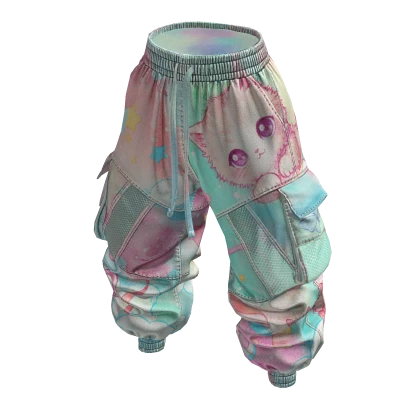 Baggy Cargo Puffy Pants - Pastels Kawaii Kittens