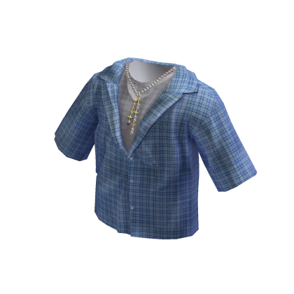 Baggy Plaid Flannel w Necklaces (Blue)