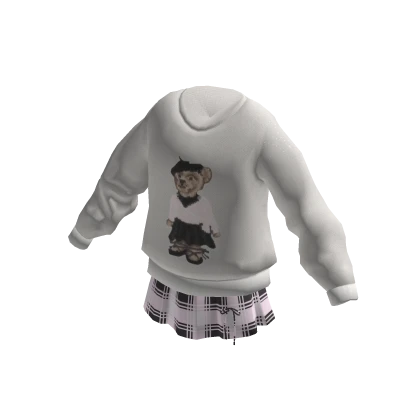 Preppy Bear Sweater w/ Plaid Skirt Outfit