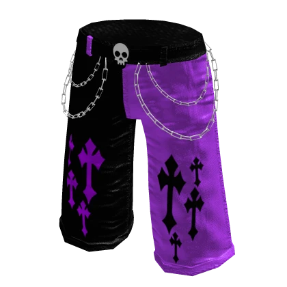 Emo goth cross shorts in black & purple