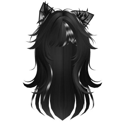 Messy Wolfcut Hair w/ Kitty Ears in Raccoon Black