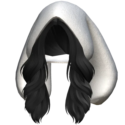 Flowy Soft Wavy Hair w White Bunny Hood in Black