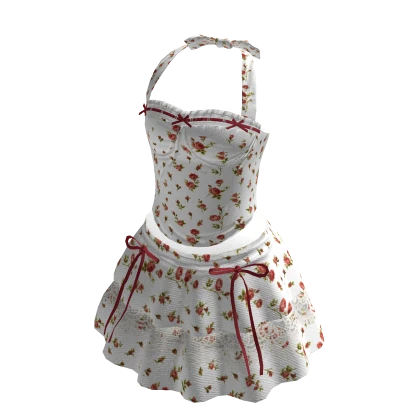 Cute Red Floral Tank Skirt Set