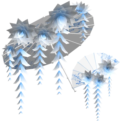 White and Blue Cherry Blossom Umbrella and Fan