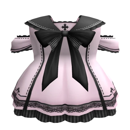 † Gothic Ruffled Sailor Dress w Bow (Pink/Black)