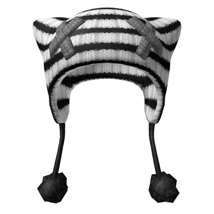 Cute White Stripes Knit Cat Beanie 