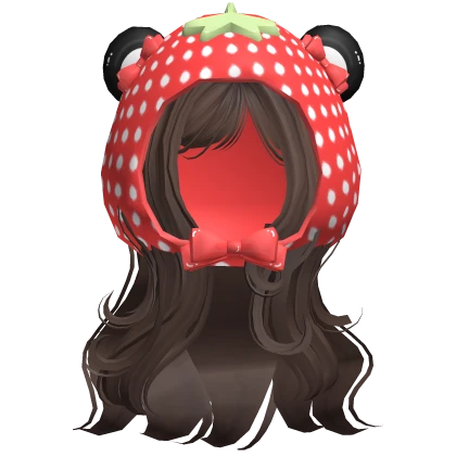 ♡ kawaii red strawberry hat with long wavy hair