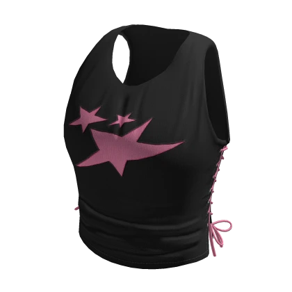 black & pink star lace crop tank top