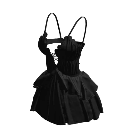Black Cute Ribbon Strap Ruffle Dress 🫐