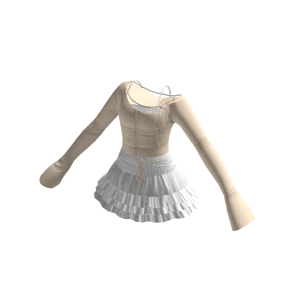 🍀Off Shoulder Skirt Outfit (Beige)