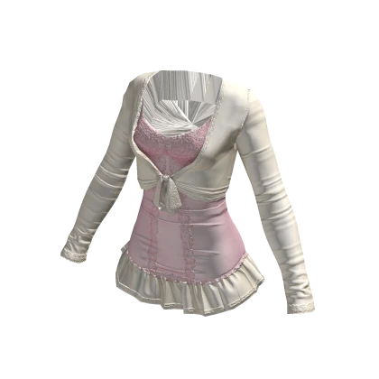 Y2K ruffled lace dress in pink w. beige outfit