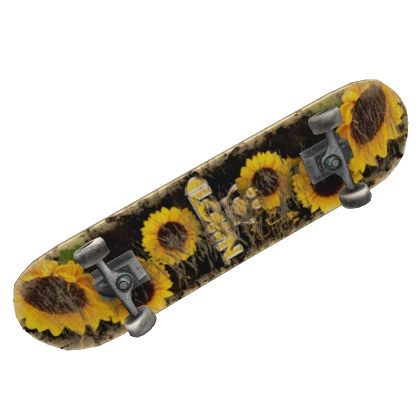 Held Ruined Skateboard w/ Yellow Sunflower Pattern