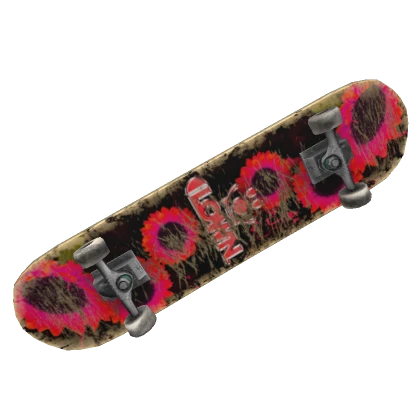 Held Ruined Skateboard w/ Red Sunflower Pattern