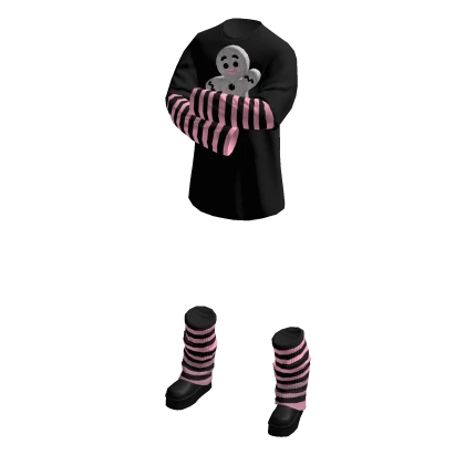 Striped emo pink black layered outfit leg warmers