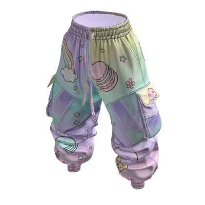 Baggy Cargo Puffy Pants - Pastels Rainbow Icecream