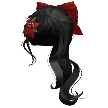 ♡ black christmas ponytail with red flower and bow