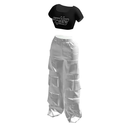 SVDDEN CLUB Y2K Cargo Pants & Crop Top White Black