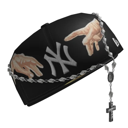 Black NY Fitted Cap w/ Rosary (Sideways)