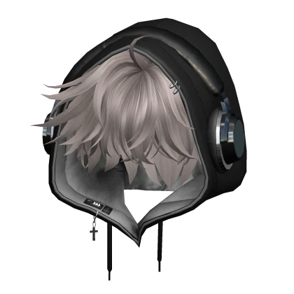 Ash Messy Hair w/ Hoodie & Headphones