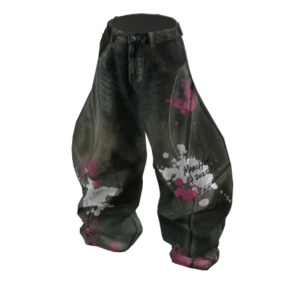 MARCHÉE - Paint-Splatter Faded Green Barrel Jeans