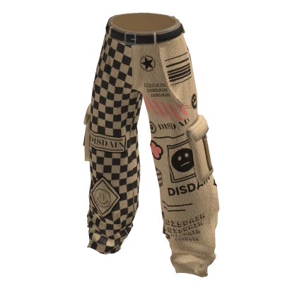 Beige Trendy Checker Graphic Baggy Cargo Pants