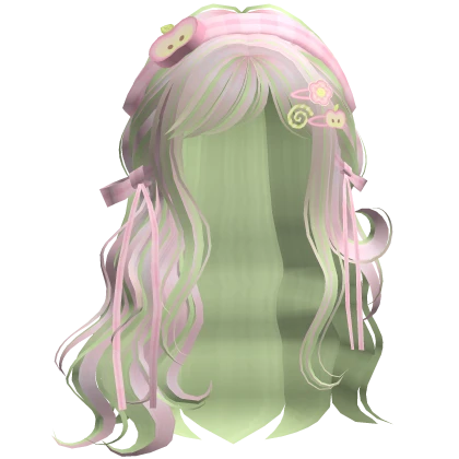 Wispy Green&Pink Waves W/ Pink Headband&Clips