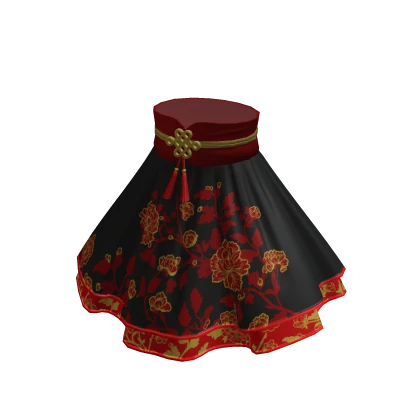 Chinese New Year Cheongsam Qipao Skirt - Black Red