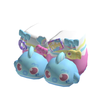 decora blue ocean fishy plushie pastel slippers