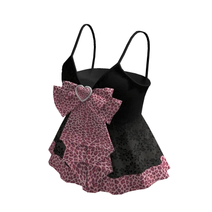 Pink Leopard Print Lace Top Gyaru Bow