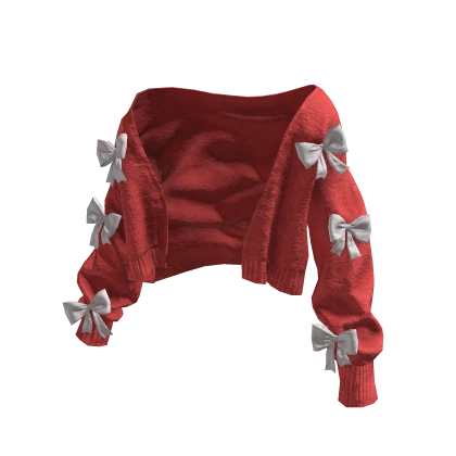 Red Off Shoulder Knitted Sweater w/ Bows 🫐