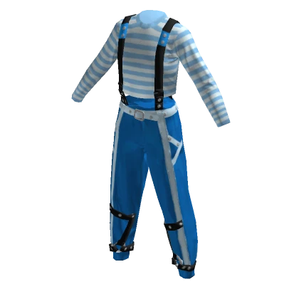 Striped shirt and suspender pants blue outfit