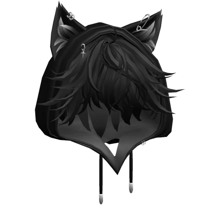 Black Messy Anime Hair w/ Cute Cat Hood
