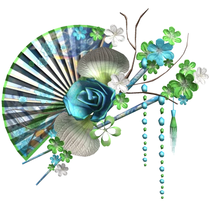 Blue Green Gyaru Tropical Floral Traditional Fan