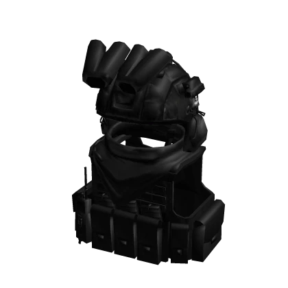 Black Military Helmet w Scarf and Tactical Vest