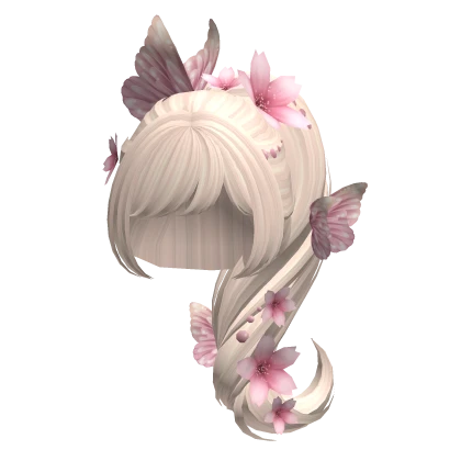 Kawaii Ponytail w/ Butterfly and Flowers 