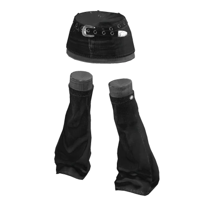 💗Y2K DENIM SKIRT AND LEG WARMERS_BLACK
