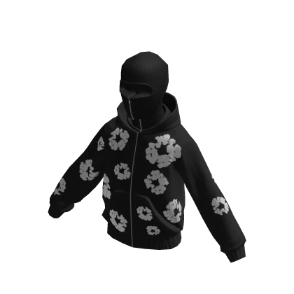 Black Flowers Hoodie With Ski Mask