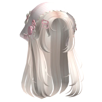 Beige Wispy Hair W/ Mori Kei Pink Bonnet