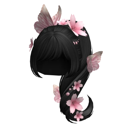 Kawaii Ponytail w/ Butterfly and Flowers 