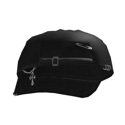 Backwards Pierced Distressed Black Hat