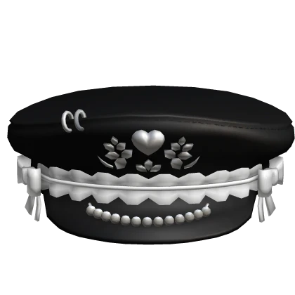 Black Cute Goth Emo Ruffled Captain Hat Heart 3.0