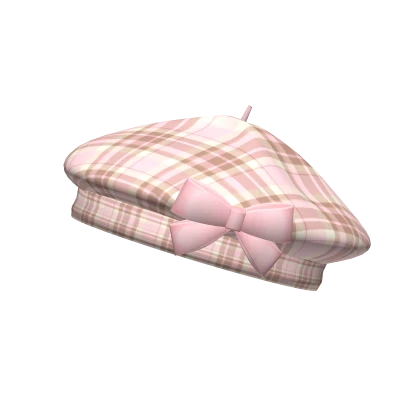 Pink Brown Plaid Beret