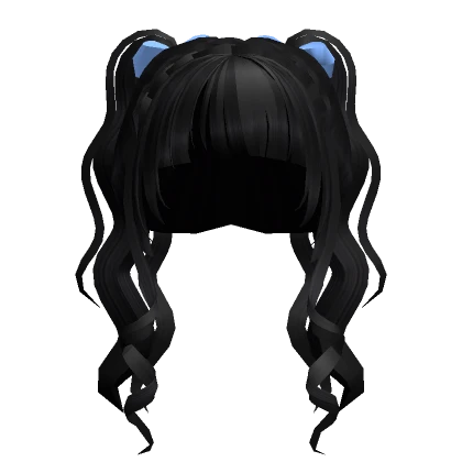 Black Wavy Pigtails w/Bangs