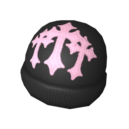 Black Pink Stitched Cross Beanie