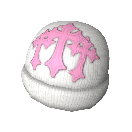 White Pink Stitched Cross Beanie