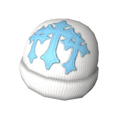 White Blue Stitched Cross Beanie