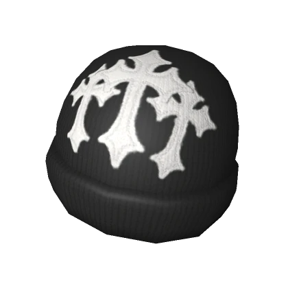 Black White Stitched Cross Beanie