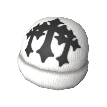 White Black Stitched Cross Beanie