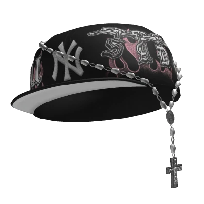 Pink NY Fitted Cap w/ Rosary